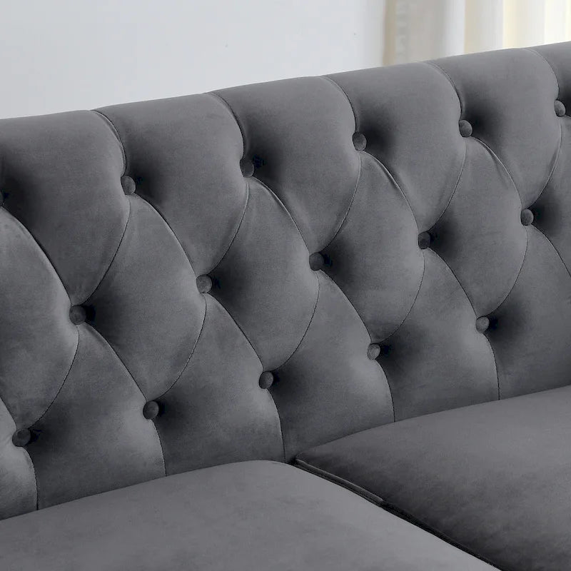77 Chesterfield Velvet Button-tufted 3-Seater Sofa with Nailhead Decoration
