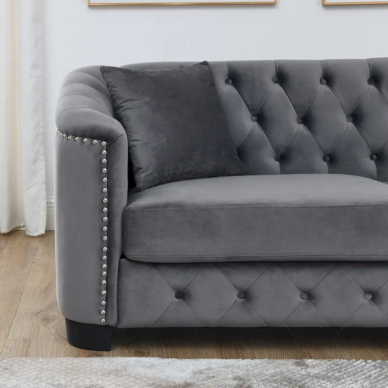 77 Chesterfield Velvet Button-tufted 3-Seater Sofa with Nailhead Decoration