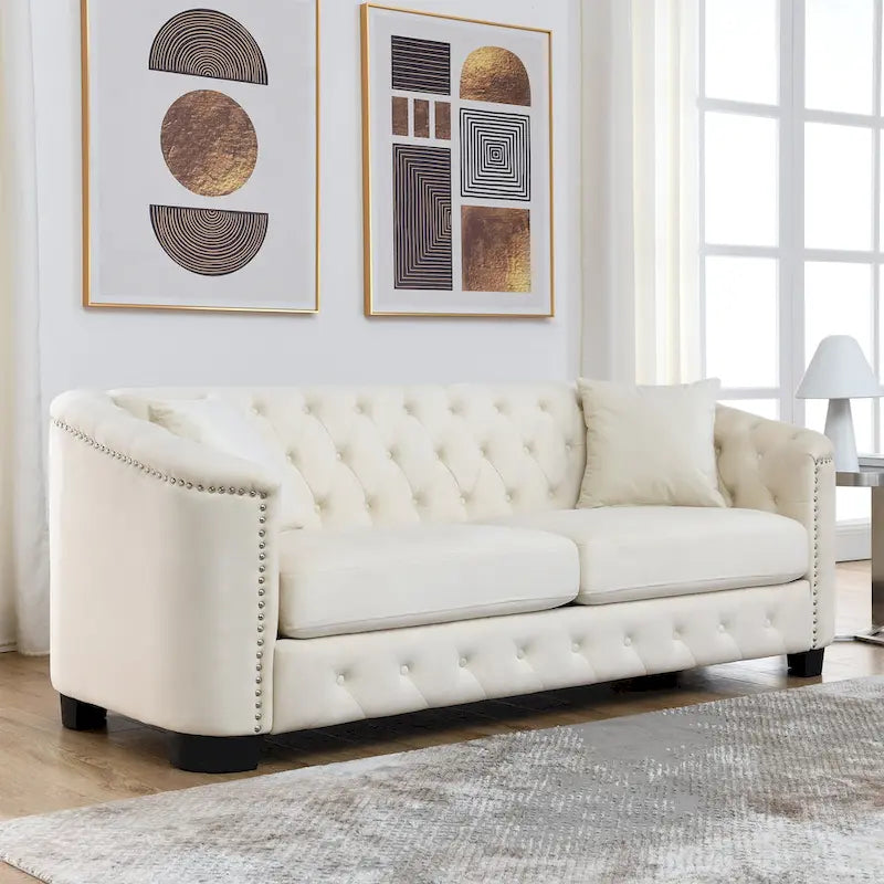77 Chesterfield Velvet Button-tufted 3-Seater Sofa with Nailhead Decoration