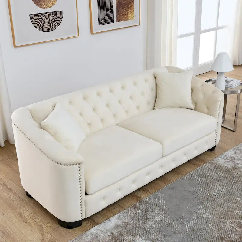 77 Chesterfield Velvet Button-tufted 3-Seater Sofa with Nailhead Decoration