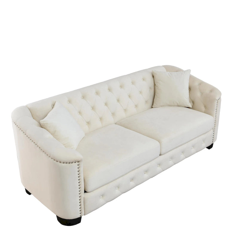 77 Chesterfield Velvet Button-tufted 3-Seater Sofa with Nailhead Decoration