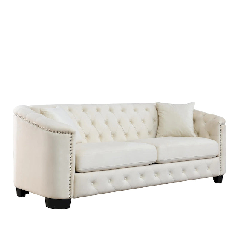 77 Chesterfield Velvet Button-tufted 3-Seater Sofa with Nailhead Decoration