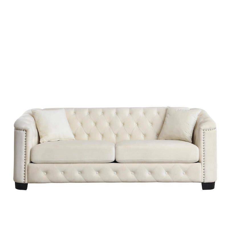 77 Chesterfield Velvet Button-tufted 3-Seater Sofa with Nailhead Decoration
