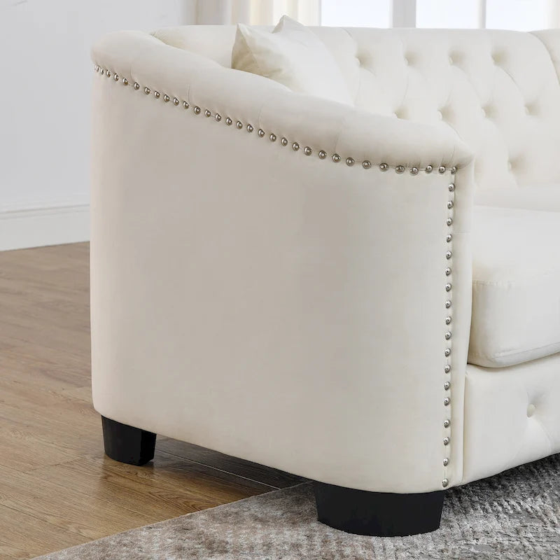 77 Chesterfield Velvet Button-tufted 3-Seater Sofa with Nailhead Decoration