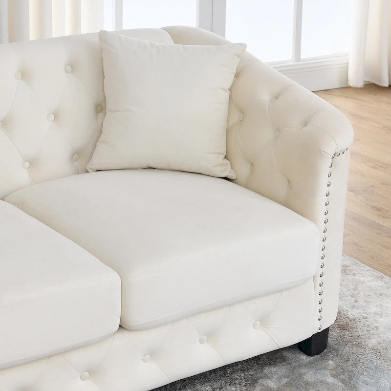 77 Chesterfield Velvet Button-tufted 3-Seater Sofa with Nailhead Decoration