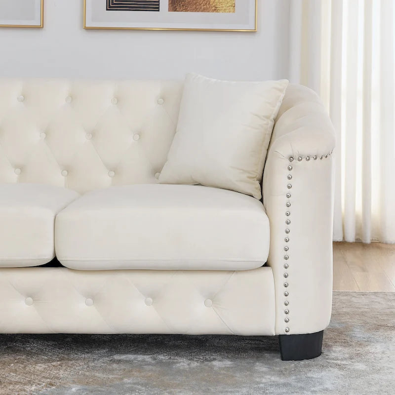 77 Chesterfield Velvet Button-tufted 3-Seater Sofa with Nailhead Decoration