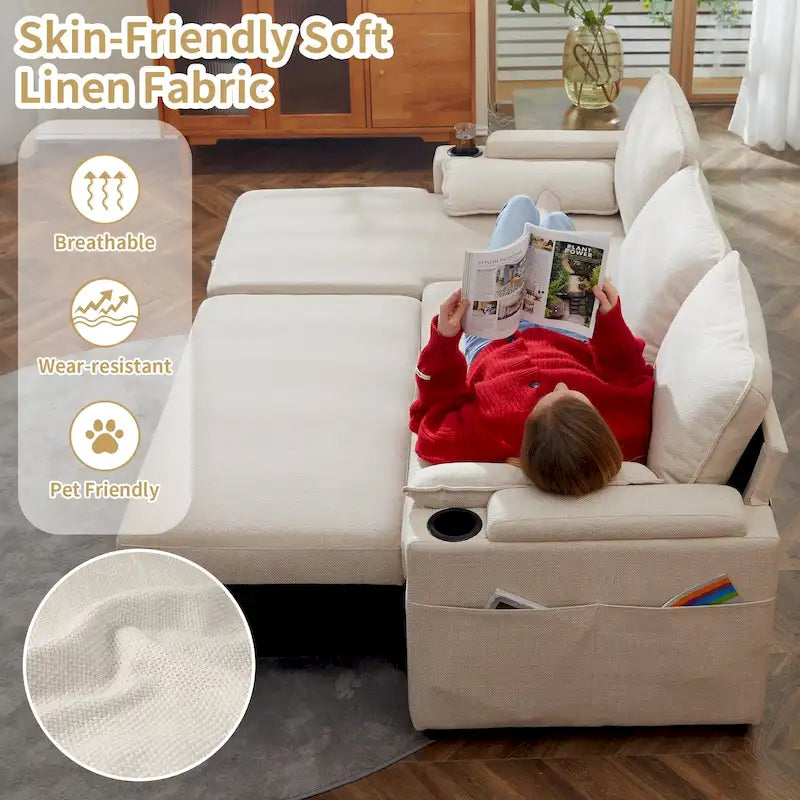 80 L-Shaped Sofa Couch Bed, Sofa Sleeper with Pull Out Bed, Reversible Sleeper Sofa Bed