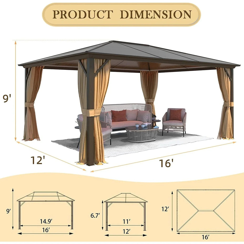 EROMMY Hardtop Gazebo,Outdoor Pergola with Double Roof & Netting & Curtains,Heavy Duty Canopy for Patio, Backyard, Pool party
