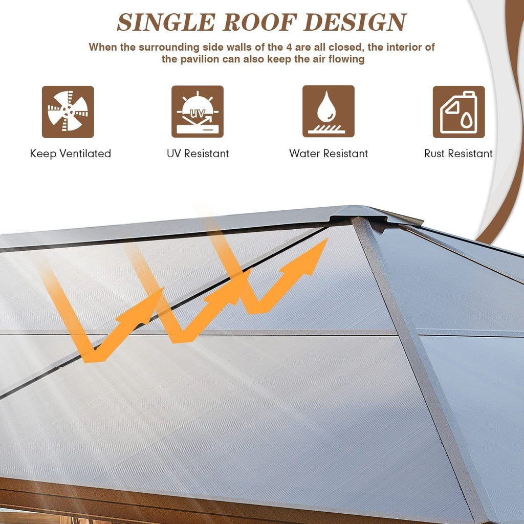 EROMMY Hardtop Gazebo,Outdoor Pergola with Double Roof & Netting & Curtains,Heavy Duty Canopy for Patio, Backyard, Pool party