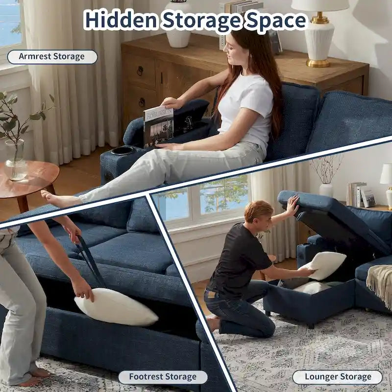 80 L-Shaped Sofa Couch Bed, Sofa Sleeper with Pull Out Bed, Reversible Sleeper Sofa Bed