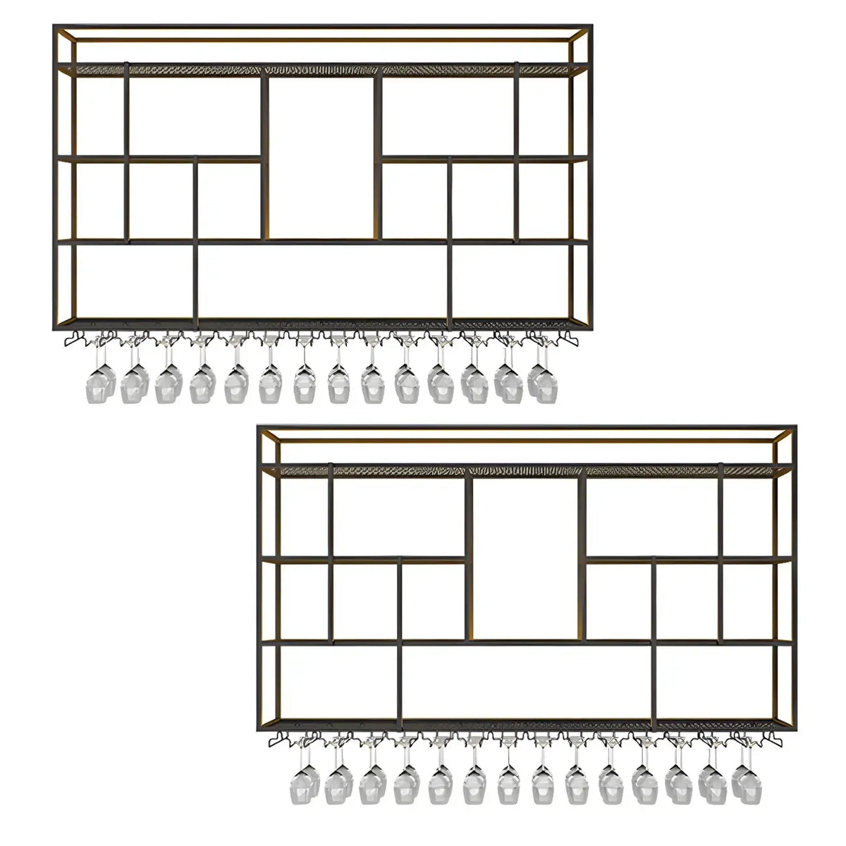 Rectangular Black Metal Wall-Mounted Wine Bottle Rack