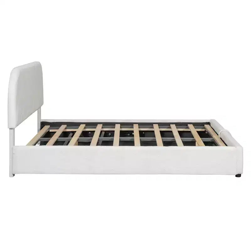 Queen Size Upholstered Bed with Lift-Up Storage - White