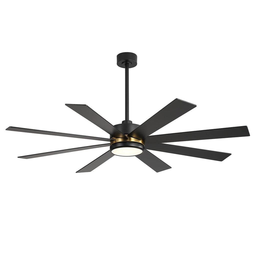 65 Inch 8-Blade Black LED Ceiling Fan with Light and Remote