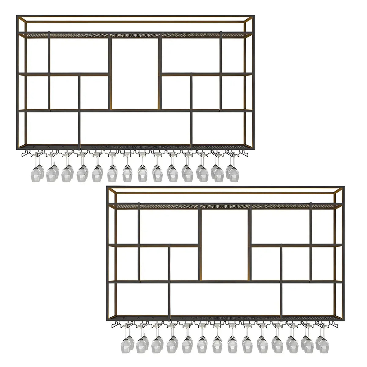 Rectangular Black Metal Wall-Mounted Wine Bottle Rack