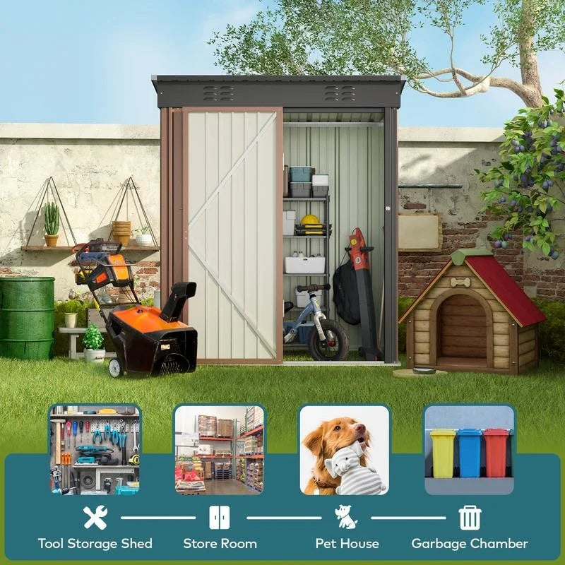 Outdoor Storage Metal Shed Garden Tool Shed with Lockable Door for Patio Furniture and Tools