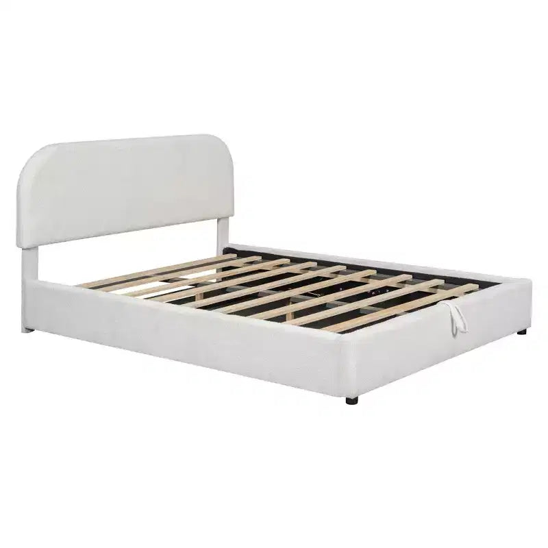 Queen Size Upholstered Bed with Lift-Up Storage - White