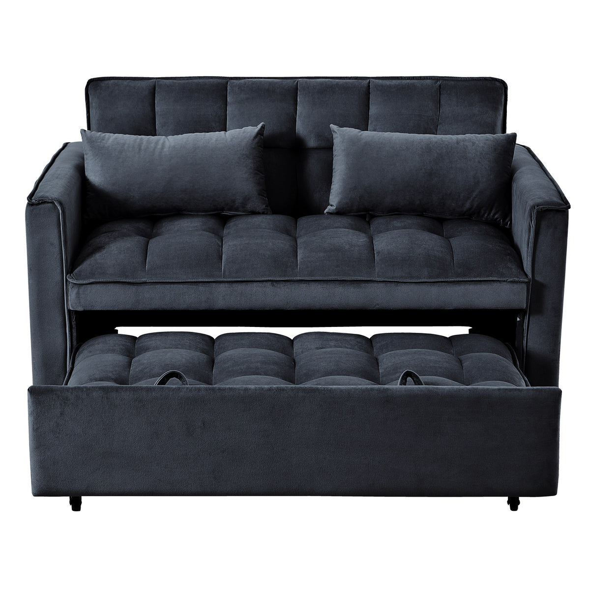 Modern Pull-Out Couch Bed, 3-in-1 Sleeper Sofa with Adjustable Backrest, Velvet Loveseat, Pillows & Side Pockets
