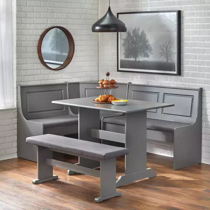 Buylateral 3pc Polly Farmhouse Upholstered Solid Wood Breakfast Nook Dining Set