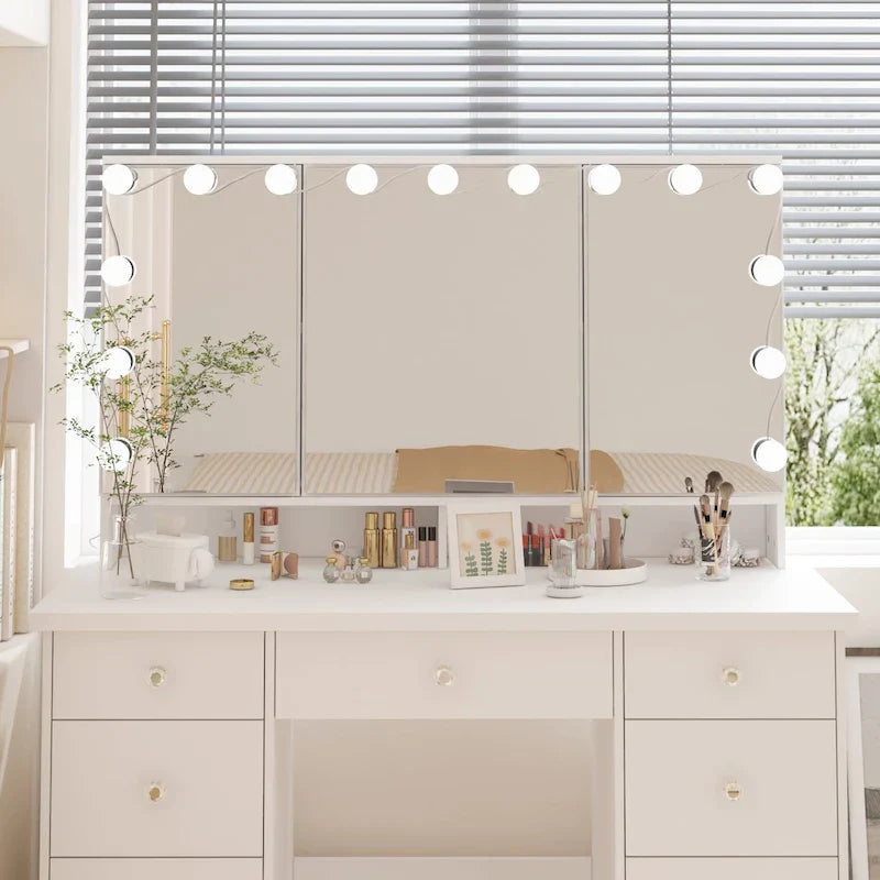 Luxurious LED Makeup Vanity with 9 Drawers Elegant Makeup Station