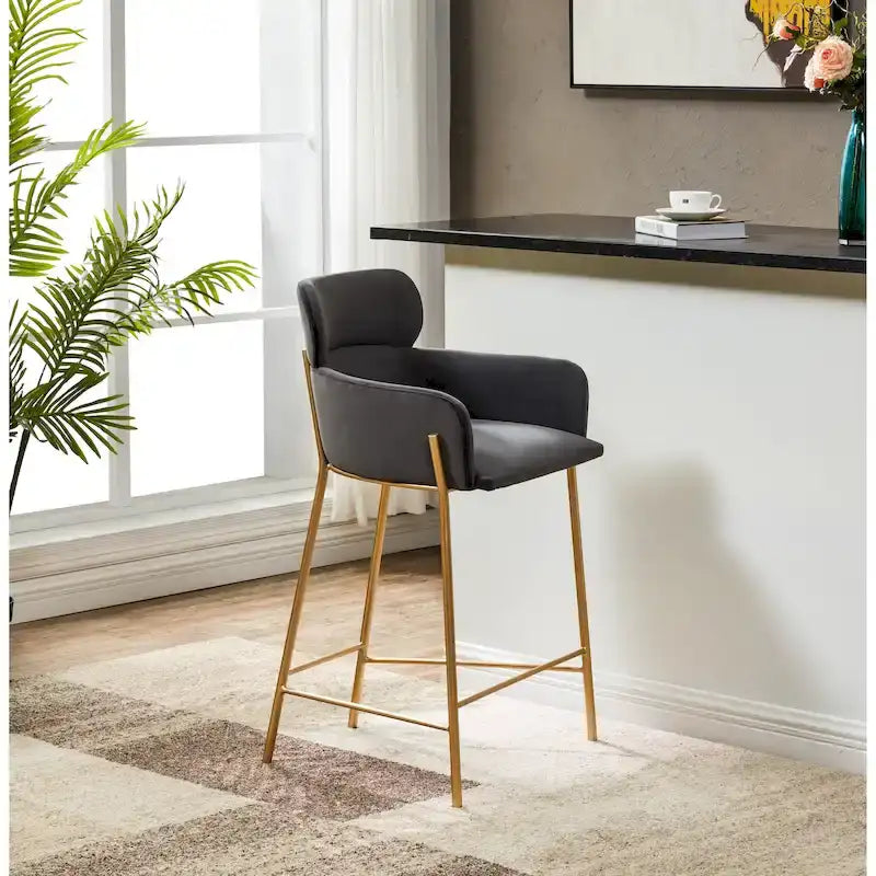 Velvet Wraparound Counter Stool with Gold Metal Frame