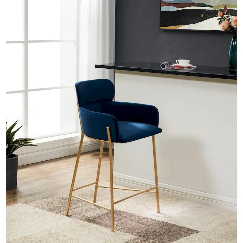 Velvet Wraparound Counter Stool with Gold Metal Frame