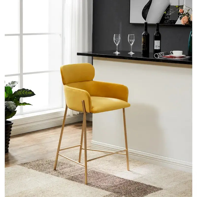 Velvet Wraparound Counter Stool with Gold Metal Frame