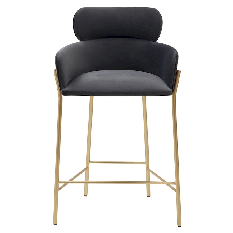 Velvet Wraparound Counter Stool with Gold Metal Frame