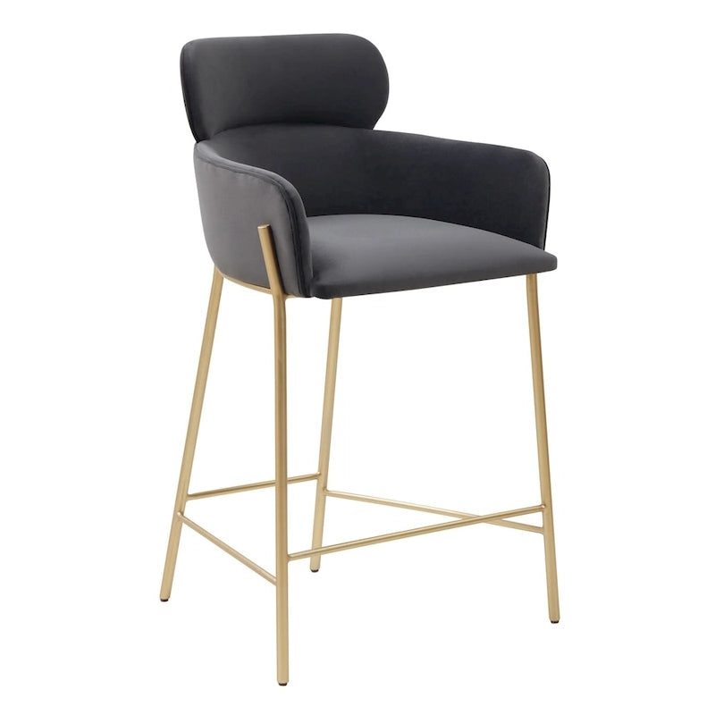 Velvet Wraparound Counter Stool with Gold Metal Frame