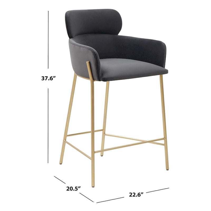 Velvet Wraparound Counter Stool with Gold Metal Frame