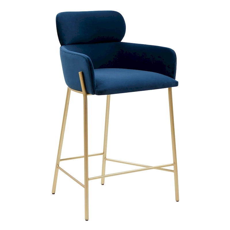 Velvet Wraparound Counter Stool with Gold Metal Frame