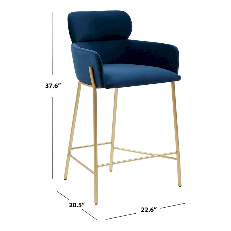 Velvet Wraparound Counter Stool with Gold Metal Frame