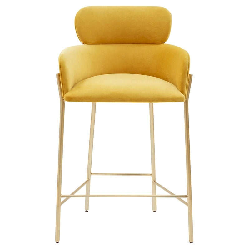 Velvet Wraparound Counter Stool with Gold Metal Frame