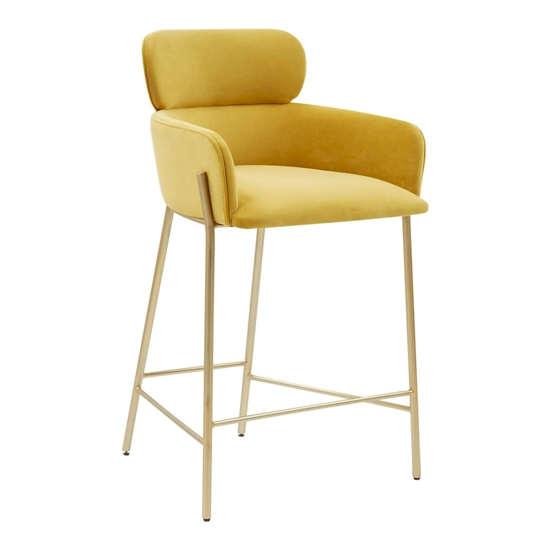 Velvet Wraparound Counter Stool with Gold Metal Frame