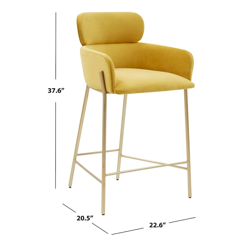 Velvet Wraparound Counter Stool with Gold Metal Frame
