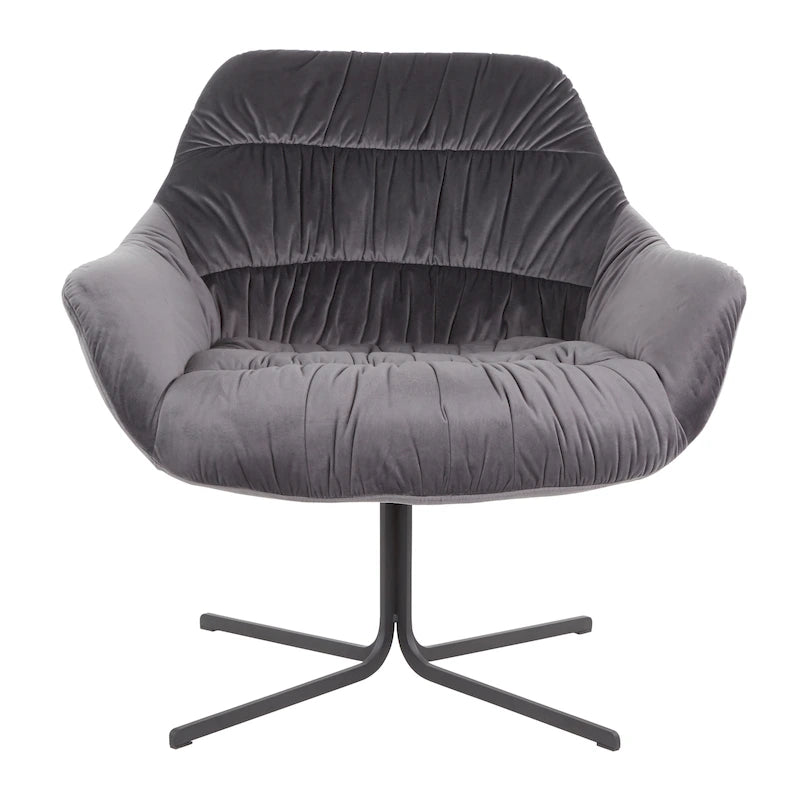 360° Swivel Velvet Lounge Chair with Flared Arms & Black Metal Base