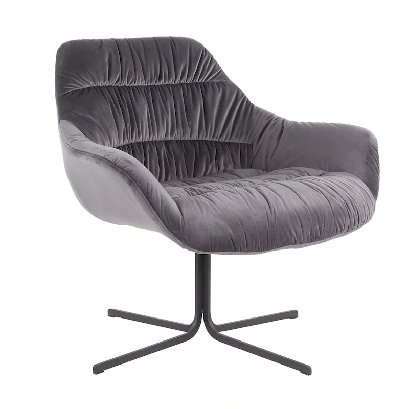 360° Swivel Velvet Lounge Chair with Flared Arms & Black Metal Base
