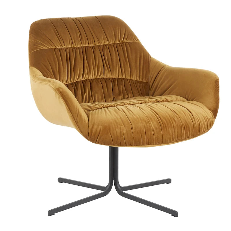 360° Swivel Velvet Lounge Chair with Flared Arms & Black Metal Base