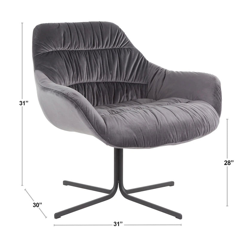360° Swivel Velvet Lounge Chair with Flared Arms & Black Metal Base