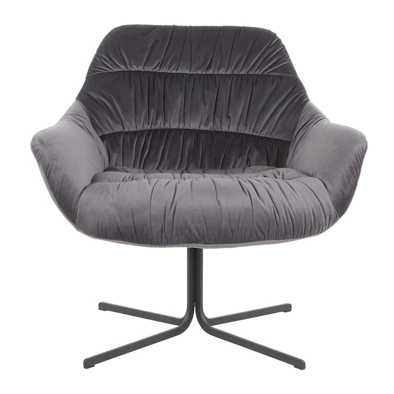 360° Swivel Velvet Lounge Chair with Flared Arms & Black Metal Base