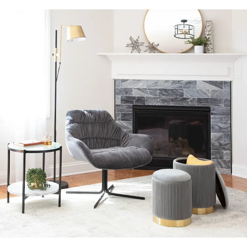 360° Swivel Velvet Lounge Chair with Flared Arms & Black Metal Base