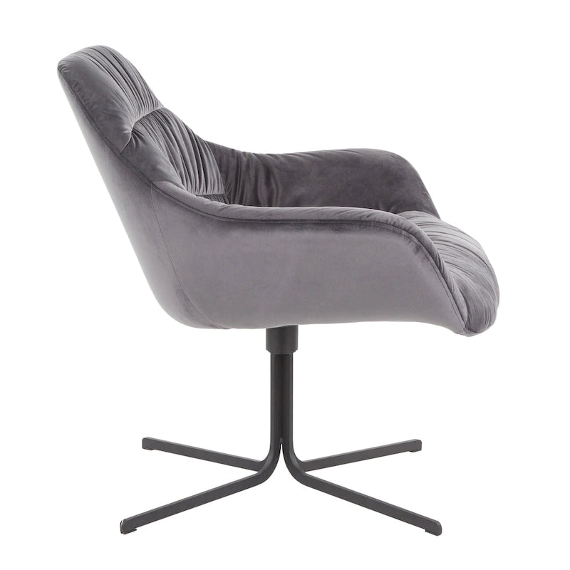 360° Swivel Velvet Lounge Chair with Flared Arms & Black Metal Base