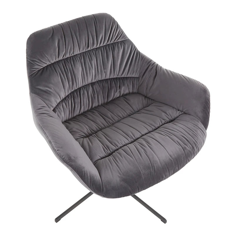 360° Swivel Velvet Lounge Chair with Flared Arms & Black Metal Base