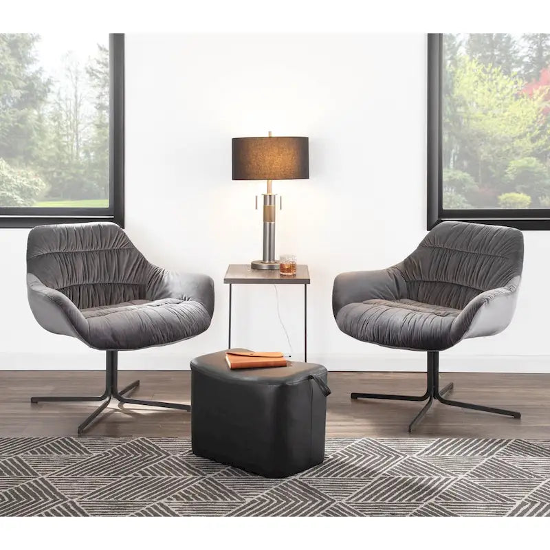 360° Swivel Velvet Lounge Chair with Flared Arms & Black Metal Base