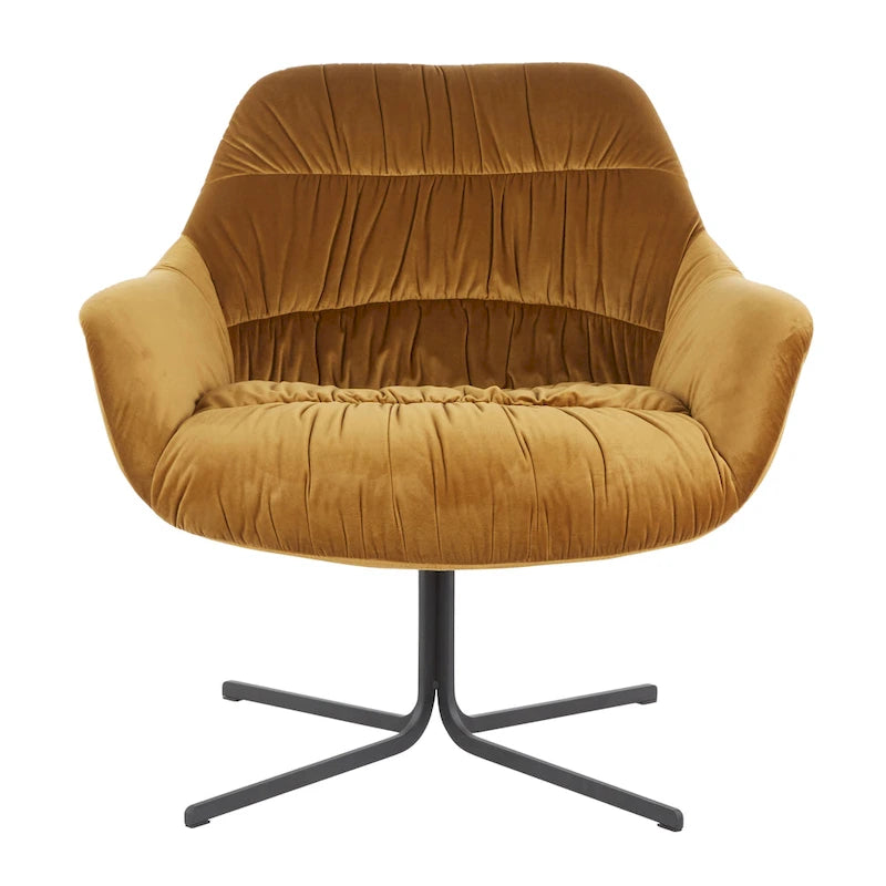 360° Swivel Velvet Lounge Chair with Flared Arms & Black Metal Base