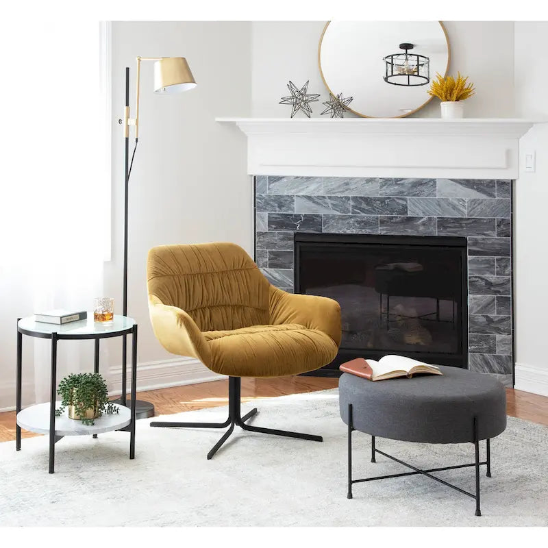 360° Swivel Velvet Lounge Chair with Flared Arms & Black Metal Base