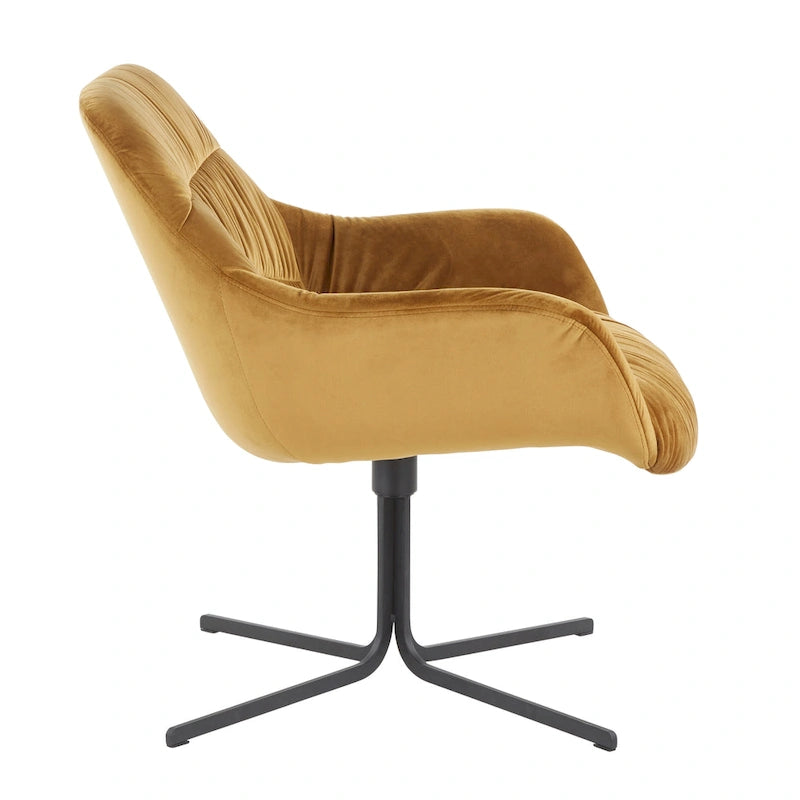 360° Swivel Velvet Lounge Chair with Flared Arms & Black Metal Base