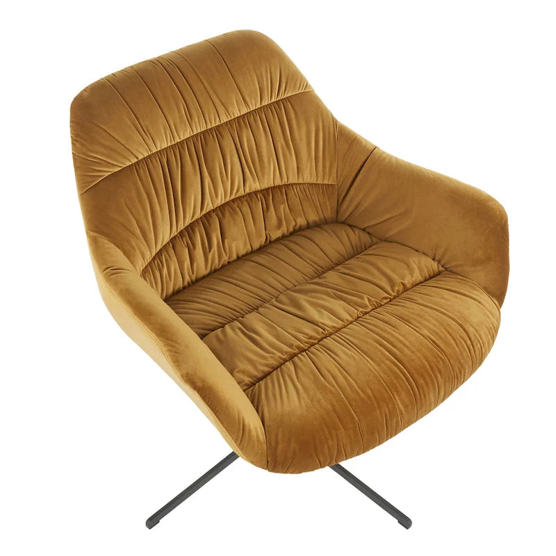 360° Swivel Velvet Lounge Chair with Flared Arms & Black Metal Base