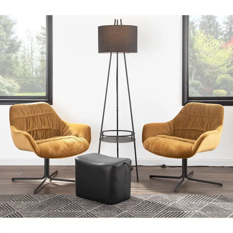 360° Swivel Velvet Lounge Chair with Flared Arms & Black Metal Base