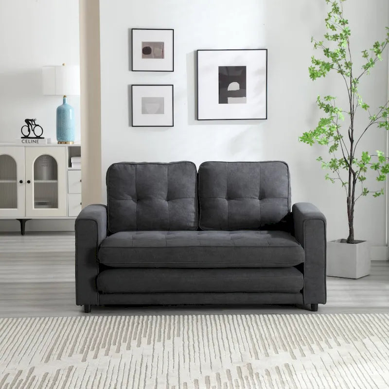Convertible 3-Fold Velvet Sofa Bed with Side Storage Pockets
