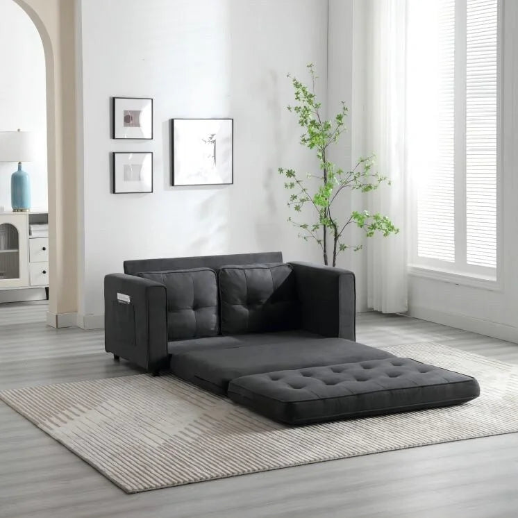 Convertible 3-Fold Velvet Sofa Bed with Side Storage Pockets